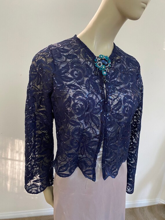Women's Navy Blue Long Sleeve Lace 