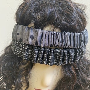 Gray and Black Dot Jacquard Headband. Multi-use Handmade Hair Scrunchies and Wristbands. One Size.