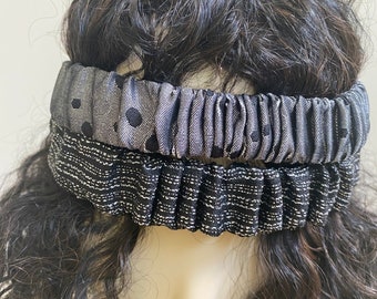 Gray and Black Dot Jacquard Headband. Multi-use Handmade Hair Scrunchies and Wristbands. One Size.