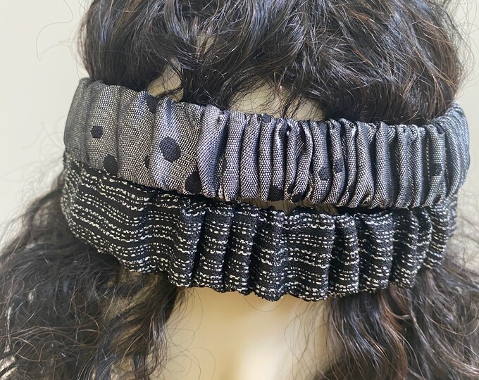 Gray and Black Dot Jacquard Headband. Multi-use Handmade Hair Scrunchies and Wristbands. One Size.