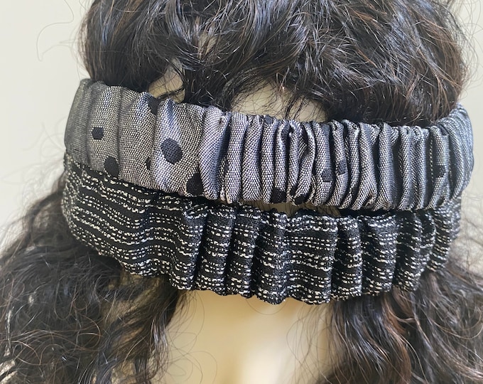 Gray and Black Dot Jacquard Headband. Multi-use Handmade Hair Scrunchies and Wristbands. One Size.