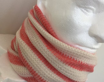 Coral and Creme Infinity Scarf. Unisex Knitted Scarf. Acrylic Knit Infiniti Scarves.