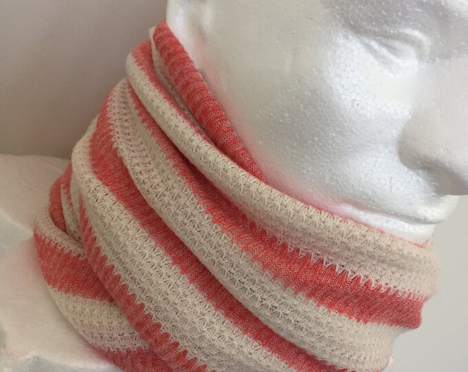 Coral and Creme Infinity Scarf. Unisex Knitted Scarf. Acrylic Knit Infiniti Scarves.