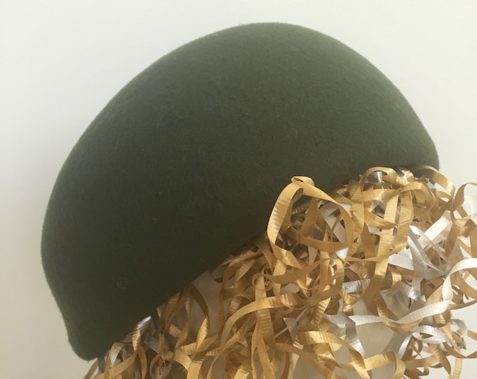 Olive  Green Merino Wool Felt Pillbox Hat. Women's Chic Green Perch Hat. Trendy and Formal Green Hats. Fancy Church Hats.