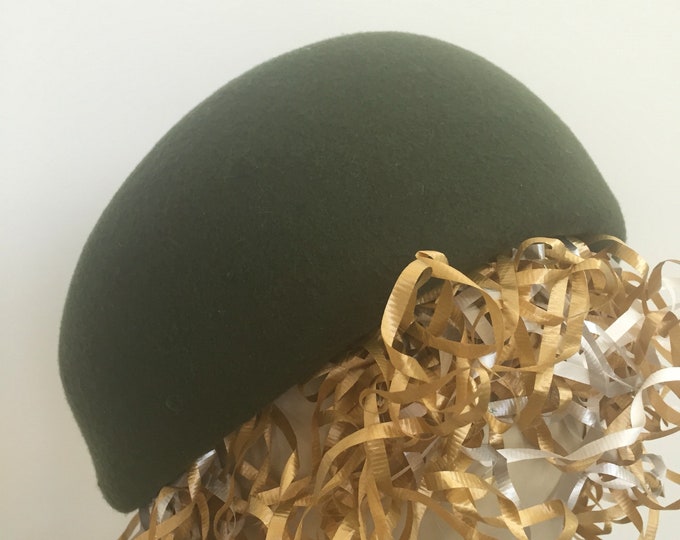 Olive  Green Merino Wool Felt Pillbox Hat. Women's Chic Green Perch Hat. Trendy and Formal Green Hats. Fancy Church Hats.