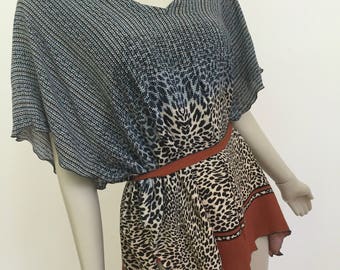 Leopard with Border Print Summer Tunic. Kaftan Beach Cover Up. Animal Print Tank Top. Bikini and Bathing Suit Cover. One Size.