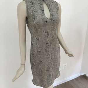Python Print Mock Turtleneck Sheath Dress with Keyhole Front. Snakeskin  Summer Mini Dress.