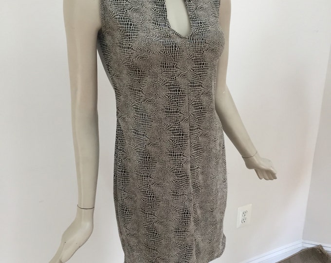 Python Print Mock Turtleneck Sheath Dress with Keyhole Front. Snakeskin  Summer Mini Dress.