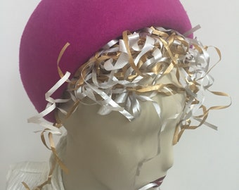 Hot Pink Merino Wool Felt Vintage Pillbox Hat. Women's Chic Perch Fuchsia Hat. Trendy and Formal Bright Pink Hats. Fancy Church Hats.
