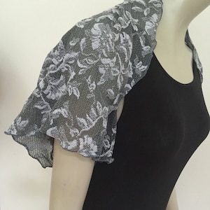 Grey Floral Mini Shrug. One Size Bolero Jacket. Gifts for Women.