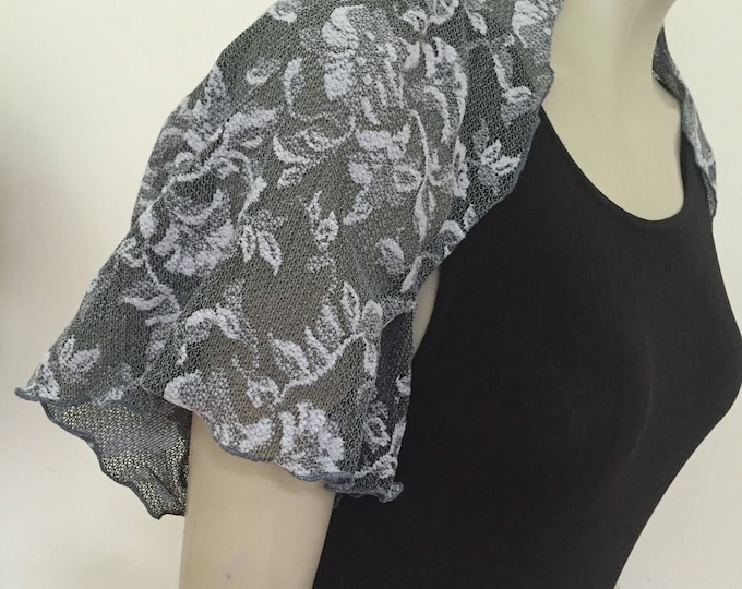 Grey Floral Mini Shrug. One Size Bolero Jacket. Gifts for Women.