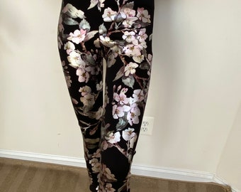 Japanese Cherry Scuba Legging. Multifunctional Leggings. Pink Cherry Blossom Flowers. Custom sizes available while fabric lasts.