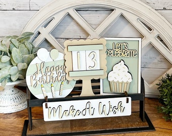 Make a wish birthday Interchangeable wagon | Countertop interchangeable decor | small spaces decor | Farmhouse decor| wood signs