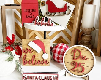 Santa Claus Tiered Tray | Mini Signs For Tiered Tray | Tiered Tray Decor | Farmhouse Decor | Tiered Tray Bundle | Coffee Bar Decor