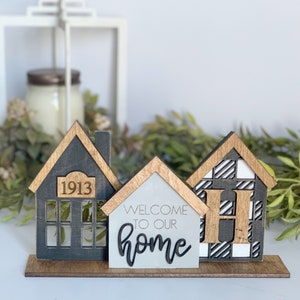 Welcome to our home Personalized house scene shelf sitter | Farmhouse decor | Farmhouse personalized scene | Mantle decor | Shelf decor