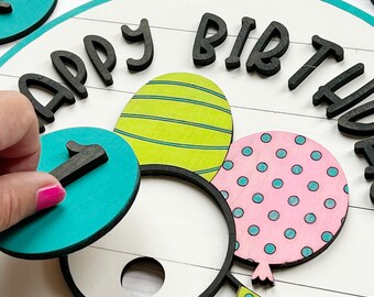 Interchangeable Happy birthday round sign| wall decor | wall hanging | Front door decor | birthday party decor