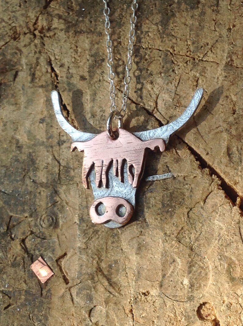 Highland Cow Necklace. Handmade. Sterling Silver & Copper Etsy UK