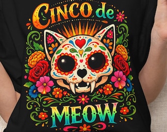 Cinco de Meow Cute Cat Graphic T-shirt | Neon Ink Comfort Colors