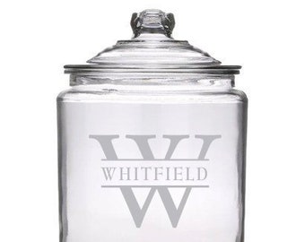 Personalized Family Name, Monogram Etched Glass Apothecary Jar, Wedding Gift, Mother's Day Gift, Kitchen Organziation, Custom Gift, Glass