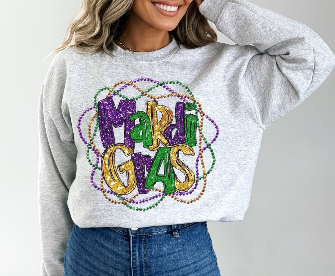 mardi gras sweater with pearls