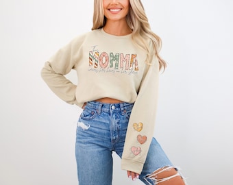 Custom Momma Heart Sleeve Sweatshirt, Mother's Day Gift
