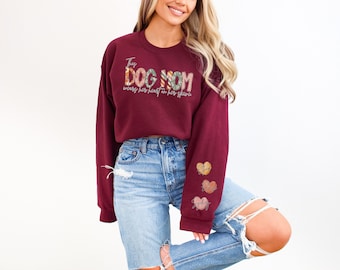 Dog Mom Sweatshirt, Custom Hearts on Sleeve, Personalized Pet Lover Gift