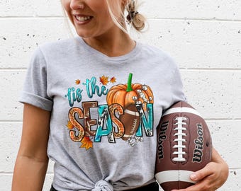 Tis The Season Football Pumpkin Graphic Tee, Boho Fall Shirt