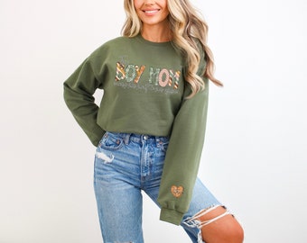 Boy Mom Sweatshirt, Custom Hearts on Sleeve, Valentine's Gift