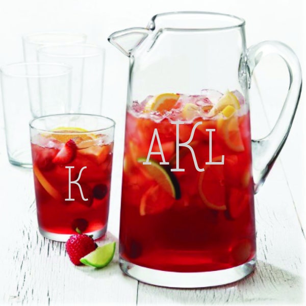 Personalized Family Name / Monogram Etched Glass Pitcher or Set