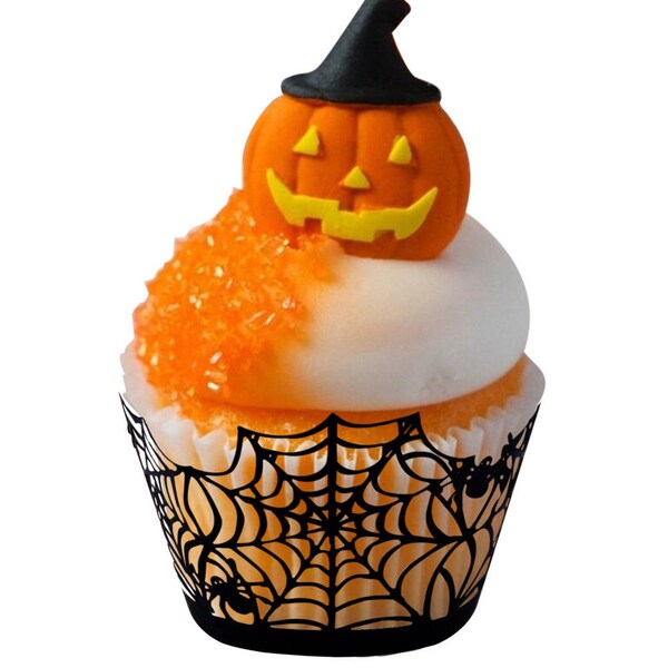 12 Stück schwarz Spider Web Halloween Cupcake Wrappers für besondere Anlässe-Dekorationen Geburtstag DIY Partybedarf