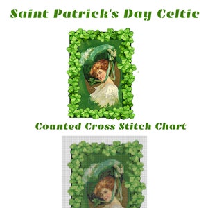 Gezählt Kreuzstich Muster: St. Patricks Day Celtic Woman #1 druckbare, Instant Download PDF-Dateien, Cross Stitch Diagramm
