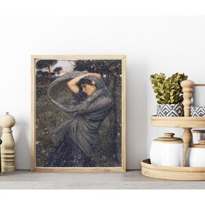 Patrón de punto de cruz contado: John William Waterhouse &quot;Boreas&quot; PDF imprimible, gráfico de descarga instantánea de 18 recuentos,