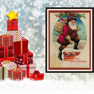 Counted Cross Stitch Pattern: Vintage Christmas Santa Card  Printable Cross Stitch Pattern, 14 count AND 18 count Instant Download PDF Files