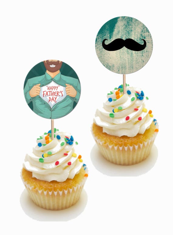 24 Pieces Father S Day Cupcake Toppers Picks For Birthday Etsy