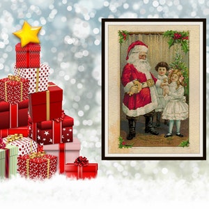 Counted Cross Stitch Pattern: Vintage Christmas Santa Card  Printable , 14 count AND 18 count Instant Download PDF Files