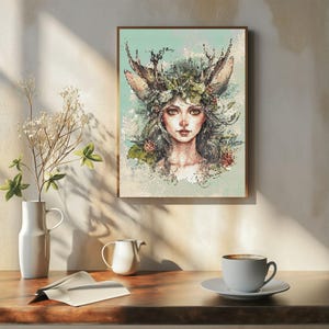 Counted Cross Stitch Pattern: &quot;Woodland Fairy 20&quot; Art,   Printable PDF, 18 count Instant Download PDF File, Chart, St. Patrick&#39;s Day