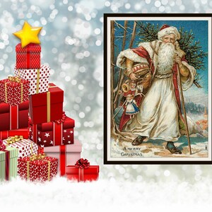 Counted Cross Stitch Pattern: Vintage Christmas Santa Card  Printable Cross Stitch Pattern, 14 count AND 18 count Instant Download PDF Files