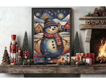 Counted Cross Stitch Pattern: "Nordic Folk Art Snowman" Christmas  Chart | Cozy Holiday Design | Winter Santa PDF Pattern for Handmade Décor