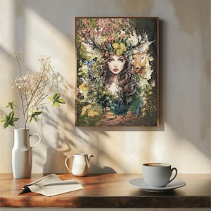 Counted Cross Stitch Pattern: &quot;Woodland Fairy 18&quot; Art,   Printable PDF, 18 count Instant Download PDF File, Chart, St. Patrick&#39;s Day
