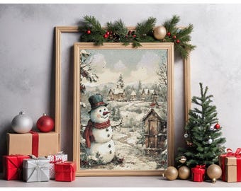 Counted Cross Stitch Pattern: "Vintage Snowman Winter Village" | Christmas Design | Festive Holiday Cross Stitch PDF Instant Download