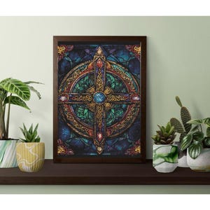 Counted Cross Stitch Pattern: &quot;Celtic Stained Glass 2&quot; Art,   Printable PDF, 18 count Instant Download PDF File, Chart, St. Patrick&#39;s Day