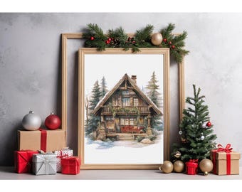 Counted Cross Stitch Pattern: "Cozy Christmas Cottage" | Christmas Design | Cozy  Holiday Home Decor Cross Stitch PDF Instant Download