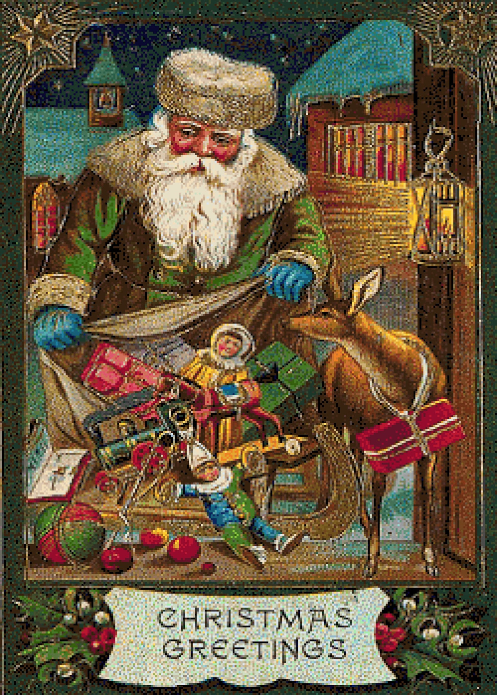 Counted Cross Stitch Pattern Vintage Christmas Santa Card Printable