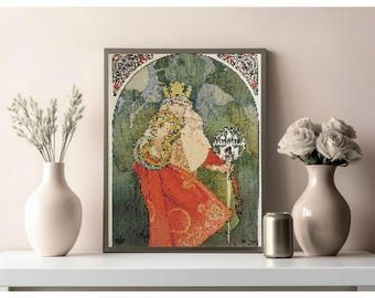 Patrón de punto de cruz: "Cartel Art Nouveau 3 de Alphonse Mucha" / Descarga instantánea en PDF