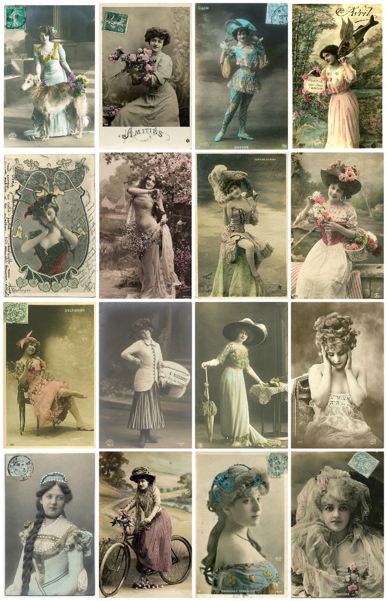 30 Vintage French Postcard Art Images Commercial Use, Postcard Ephemera