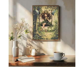 Counted Cross Stitch Pattern: "Woodland Fairy 5" Art,   Printable PDF, 18 count Instant Download PDF File, Chart, St. Patrick's Day