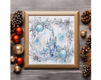 Counted Cross Stitch Pattern: "Fantasy Winter Castle 1"  Whimsical Elegant Frosted Winter Castle | Fairytale Cottagecore | PDF Download