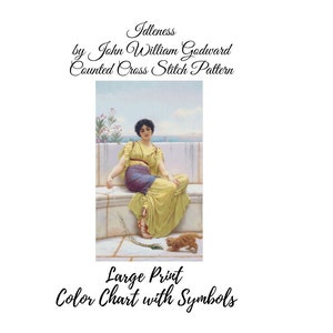 Counted Cross Stitch Pattern:&quot;Idleness&quot; by John William Godward,  Printable ,  18 count Instant Download PDF File