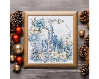 Counted Cross Stitch Pattern: "Fantasy Winter Castle 2"  Whimsical Elegant Frosted Winter Castle | Fairytale Cottagecore | PDF Download