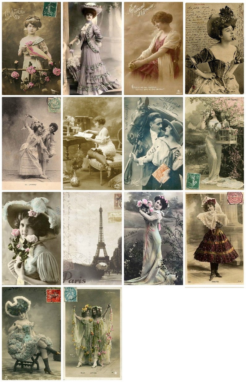 30 Vintage French Postcard Art Images Commercial Use, Postcard Ephemera